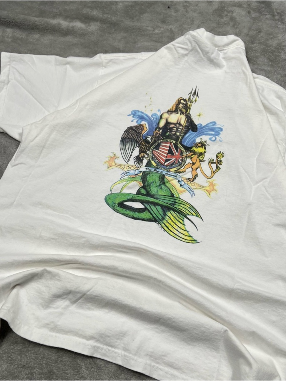 Vintage USA/UK Trident Team Unit Tee Mens XL White Navy Marine Boxy S/S T Shirt